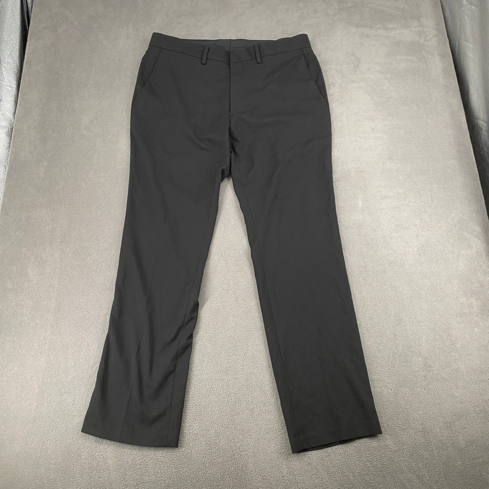 Kenneth Cole Reaction Mens Black Dress Pants 36x32 Flat Front Stretch Trousers